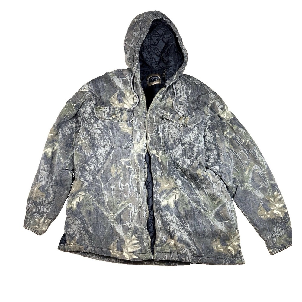 Canyon Guide Jacket Mens XL Brown Camo Quilted Lined Cotton Hooded Hunting Work